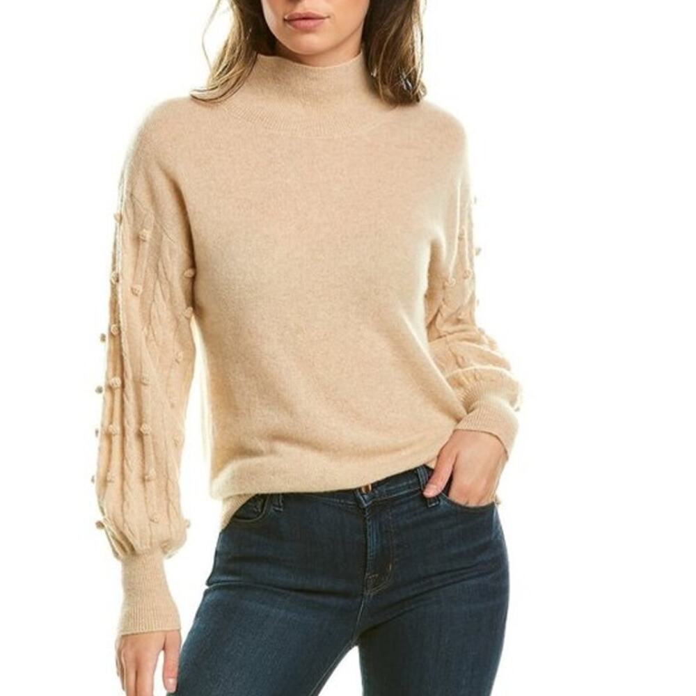 Scott & Scott London Bobble Sleeve Cashmere Turtleneck Sweater Beige Large
